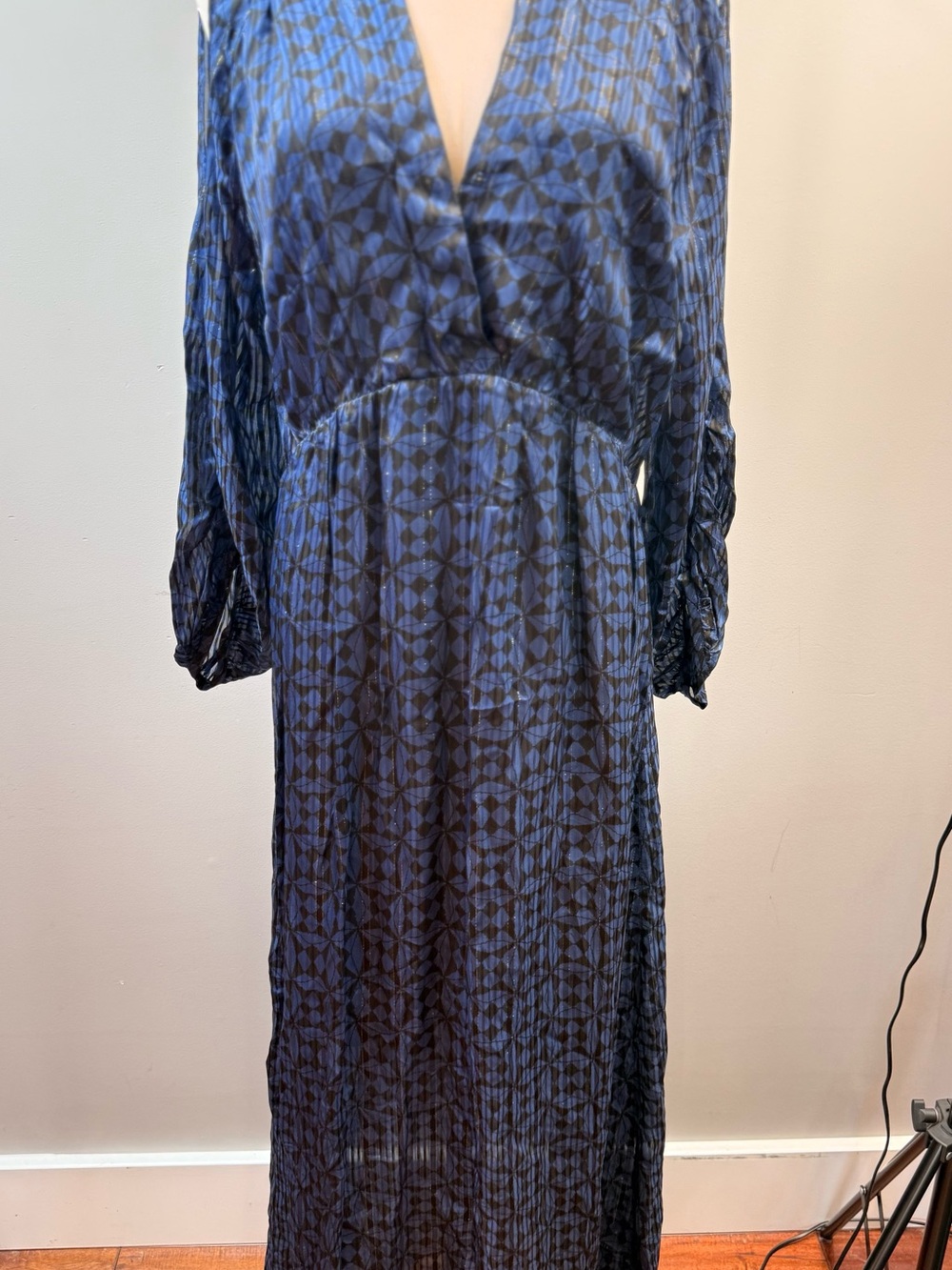 Rabens Saloner Blue Geometric Print Maxi Dress Size M